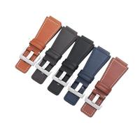 JVEIWAD Top Kalbsleder Leder Armband 24mm Kompatibel Mit Glocke Strap Serie BR01 BR03 Gürtel Ross Zubehör Stahl Schnalle(Dark Brown,Black Buckle)