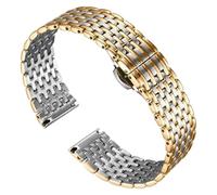 JVEIWAD Uhrenarmband aus Edelstahl, kompatibel mit OB, DW Longines L4, angenehm zu tragen, Doppeldruck-Schmetterlingsschnalle, 14 16 18 20 mm(Silver gold,16mm)