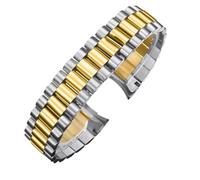 JVEIWAD Uhrenarmband aus massivem Feinstahl mit drei Perlen, kompatibel Rolex Oyster Typ Constant Motion Weekly Calendar, Metall-Uhrenkette 20 mm 21(Silver gold)