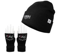 JWTRSVTY Kpop Stray Kids Beanie Mütze, Stray-K Fingerlose Strickhandschuhe, SKZ Knit Hat & Handschuh Set, Unisex Y2k Strickmütze Set, Kpop Fanartikel Geschenk für Stay (Einheitsgröße, Schwarz)