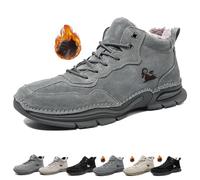 JXOPY Italian Handmade Suede High Boots, Beck Shoes for Men Casual Boots for Men Non-Slip Breathable High Boots Chukka Boots Mens, Barefoot Shoes Men (Color : Grey Cotton, Size : 44 EU)