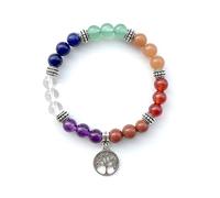 Jxuzh 7 Chakra Perlen Armband Natürliche Edelstein Armbänder 8mm Yoga Heilung Armband Stein Armband Baum des Lebens Naturstein Armband 7 Chakra Armband Naturperlen Chakra Edelstein Lebensbaum Armband