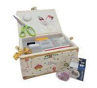 JYC CREATIVE Großer Nähkasten aus Holz mit Zubehör, mit Stoff ausgekleidete Nähbox mit 8 Fächern, Organizer mit Nadelhalter, Box mit Griff, Zubehörtablett, (Est. Herz, Groß)