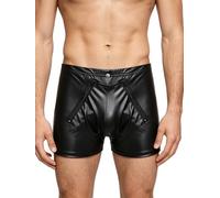 Jydiazi Herren Wetlook Boxershorts Ouvert Unterwäsche Mit Reißverschluss Männer Kunstleder Slip Bulge Pouch Unterhose Hipster Schwarz M