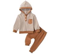 Jydiazi Kinder Baby Jungen Kleidung Outfit Streifen Langarm Hoodie Sweatshirt Und Jogginghose Sport Set für Herbst Winter Braun 80-86