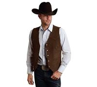 JYDress Herren Wildleder Weste Vintage Cowboy Stil ärmellose Jacke Slim Fit Hochzeit Westen, Braun, Large