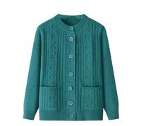 JYHBHMZG Ältere Mittelalt Roter Pullover Herbst Lockerer Strickware LangarmMantel Cardigan Blue XL