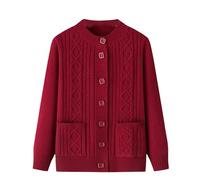 JYHBHMZG Ältere Mittelalt Roter Pullover Herbst Lockerer Strickware LangarmMantel Cardigan Wine red XXL