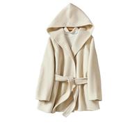JYHBHMZG Damen Koreanischer Doppelseitiger Wollmantel mit Kapuze und Gürtel für Herbst und Winter White M
