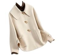 JYHBHMZG Damen Kurzer Lockerer Doppelseitiger Wollmantel für Frühling und Herbst Beige S