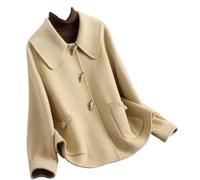 JYHBHMZG Damen Kurzer Lockerer Doppelseitiger Wollmantel für Frühling und Herbst Khaki S