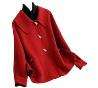 JYHBHMZG Damen Kurzer Lockerer Doppelseitiger Wollmantel für Frühling und Herbst Red L