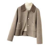 JYHBHMZG Damen Kurzer Lockerer Koreanischer Doppelseitiger Wollmantel Khaki S