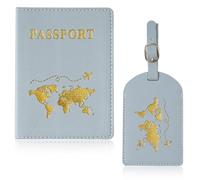 JYNVO 2 Reisepasshülle und Kofferanhänger Set, Reisepass Organizer, Passport Cover, Hülle mit RFID-Blocker, für Reisepass Kreditkarten Personalausweise Reisedokumente für Damen und Herren(Blau)