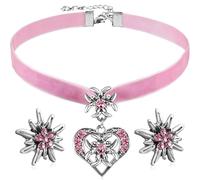 JYNVO 3 Stück Trachtenschmuck Damen Set, Dirndl Schmuck mit Halskette und Ohrstecker, Oktoberfest Outfit Accessoires für Damen, Traditioneller Bavarischer Schmuck