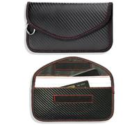 JYNXOR 2Stück Faraday Tasche Handy, Schutz Kohlefaser Leder Faraday Bag RFID Blocker Autoschlüssel Hülle Schlüsseletui Schlüsseltasche Klein Strahlenschutz Tasche mit Haken und Schlüsselring (Schwarz)