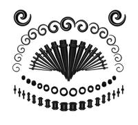 JYNXOR 68 pcs Ohr Stretching Kit, Piercing Schmuck, Spiralkegel Piercing Schmuckset, Ohr Expander Plug mit Silikon Ohr Stretching Kit Schwarz Ohrloch Stecher Set für Körperpiercings Männer und Frauen