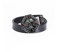 JYWDZSH Herren Gürtel Schwarzer Leder Schädel Punk Gürtel Rindsleder Gürtel Persönlichkeit Gürtel Große Schnalle Retro Herren Geschenk, Wie Abgebildet, 125Cm