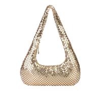 Jywmsc Goldene Geldbörse für Damen Perlenbesetzte Schulterhandtasche Mondförmige Satchel mit Tragegriff Abendtasche für Hochzeitscocktail