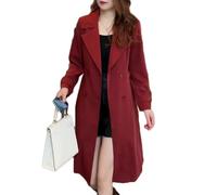 jyyyou Eleganter Trenchcoat Mit Plüschfutter Für Damen, Zweireihiger Warmer Langer Trenchcoat Für Damen, Zweireihiger Warmer Mantel Mit Revers, Mittellanger, Warmer Mantel (Red - Regular,XL)