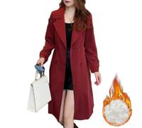 jyyyou Eleganter Trenchcoat Mit Plüschfutter Für Damen, Zweireihiger Warmer Langer Trenchcoat Für Damen, Zweireihiger Warmer Mantel Mit Revers, Mittellanger, Warmer Mantel (Red - Plush,3XL)