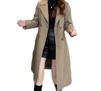 jyyyou Eleganter Trenchcoat Mit Plüschfutter Für Damen, Zweireihiger Warmer Langer Trenchcoat Für Damen, Zweireihiger Warmer Mantel Mit Revers, Mittellanger, Warmer Mantel (Khaki - Regular,XL)