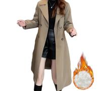 jyyyou Eleganter Trenchcoat Mit Plüschfutter Für Damen, Zweireihiger Warmer Langer Trenchcoat Für Damen, Zweireihiger Warmer Mantel Mit Revers, Mittellanger, Warmer Mantel (Khaki - Plush,3XL)