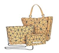 JZ 3-teiliges Geometrisches Set - Handtasche, Crossbody Bag und Geldbörse | Klappbare Damen Schultertasche passt A4, verstellbarer Armband, japanischer Harajuku-Stil