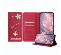 JZ Ballet Rhinestone Wallet Fall für Moto G60 /G40 Fusion, Luxus Glitter Ballerina Design mit Perlen Blume | PU Leder Magnetverschluss Abdeckung mit Kartenflüssen - Red