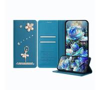 JZ Ballet Rhinestone Wallet Fall für Moto G60 /G40 Fusion, Luxus Glitter Ballerina Design mit Perlen Blume | PU Leder Magnetverschluss Abdeckung mit Kartenflüssen - Blue
