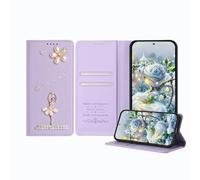 JZ Ballet Rhinestone Wallet Fall für RedMi 9A/9i/9AT, Luxus Glitter Ballerina Design mit Perlen Blume | PU Leder Magnetverschluss Abdeckung mit Kartenflüssen - Violet