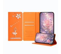 JZ Ballet Rhinestone Wallet Fall für RedMi A1/A2, Luxus Glitter Ballerina Design mit Perlen Blume | PU Leder Magnetverschluss Abdeckung mit Kartenflüssen - Orange