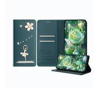 JZ Ballet Rhinestone Wallet Fall für RedMi A1/A2, Luxus Glitter Ballerina Design mit Perlen Blume | PU Leder Magnetverschluss Abdeckung mit Kartenflüssen - Green