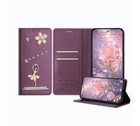 JZ Ballet Rhinestone Wallet Fall für RedMi A1/A2, Luxus Glitter Ballerina Design mit Perlen Blume | PU Leder Magnetverschluss Abdeckung mit Kartenflüssen - Purple