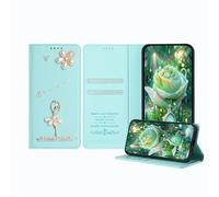 JZ Ballet Rhinestone Wallet Fall für RedMi A1/A2, Luxus Glitter Ballerina Design mit Perlen Blume | PU Leder Magnetverschluss Abdeckung mit Kartenflüssen - Baby Green