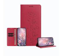 JZ Engraved Playful Cat Design Fall für OnePlus Nord 2 Case [PU Leder Wallet Case] [RFID-Blockierung] [Magnetische Verschlussung] [Wireless Laden kompatibel] - Red