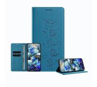 JZ Engraved Playful Cat Design Fall für OnePlus Nord 2 Lite/Nord CE 2 Lite Case [PU Leder Wallet Case] [RFID-Blockierung] [Magnetische Verschlussung] [Wireless Laden kompatibel] - Lake Blue