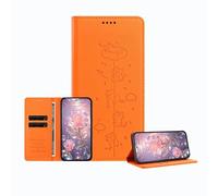 JZ Engraved Playful Cat Design Fall für OnePlus Nord 2 Lite/Nord CE 2 Lite Case [PU Leder Wallet Case] [RFID-Blockierung] [Magnetische Verschlussung] [Wireless Laden kompatibel] - Orange