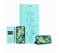 JZ Engraved Playful Cat Design Fall für OnePlus Nord CE2 5G Case [PU Leder Wallet Case] [RFID-Blockierung] [Magnetische Verschlussung] [Wireless Laden kompatibel] - Baby Green