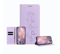 JZ Engraved Playful Cat Design Fall für OnePlus Nord N20 5G Case [PU Leder Wallet Case] [RFID-Blockierung] [Magnetische Verschlussung] [Wireless Laden kompatibel] - Violet