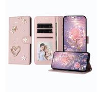 JZ Luxury Bling Wallet Fall für Moto E15/G05, PU Leder Flip Cover mit Strass Perlen Design Magnetständer Fall für Frauen Mädchen - Pink