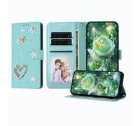 JZ Luxury Bling Wallet Fall für Moto E32, PU Leder Flip Cover mit Strass Perlen Design Magnetständer Fall für Frauen Mädchen - Baby Green