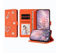 JZ Luxury Bling Wallet Fall für OnePlus Nord 3 / Ace 2V, PU Leder Flip Cover mit Strass Perlen Design Magnetständer Fall für Frauen Mädchen - Orange