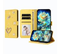 JZ Luxury Bling Wallet Fall für TCL 501, PU Leder Flip Cover mit Strass Perlen Design Magnetständer Fall für Frauen Mädchen - Yellow