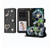 JZ Luxury Bling Wallet Fall für TCL 502, PU Leder Flip Cover mit Strass Perlen Design Magnetständer Fall für Frauen Mädchen - Black