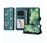 JZ Luxury Bling Wallet Fall für TCL 605/60 SE, PU Leder Flip Cover mit Strass Perlen Design Magnetständer Fall für Frauen Mädchen - Green