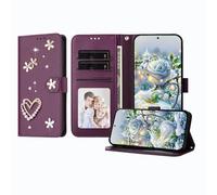 JZ Luxury Bling Wallet Fall für TCL 605/60 SE, PU Leder Flip Cover mit Strass Perlen Design Magnetständer Fall für Frauen Mädchen - Purple