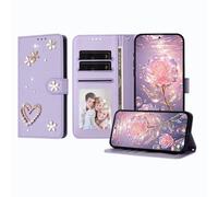JZ Luxury Bling Wallet Fall für Xiaomi 17, PU Leder Flip Cover mit Strass Perlen Design Magnetständer Fall für Frauen Mädchen - Violet
