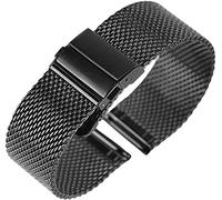 JZFOACHR Uhrenarmband, schwarzes silbernes Mesh-Edelstahlarmband, 18/20/22 mm Armband mit Hakenschließe