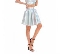JZK Größe L großer Rock silberglänzender Damen-Skaterrock, futuristischer Metallic-Kurzrock für Mädchen, Minirock für Crossdresser, hübsches Anime-Soldat-Kostüm für Halloween-Cosplay